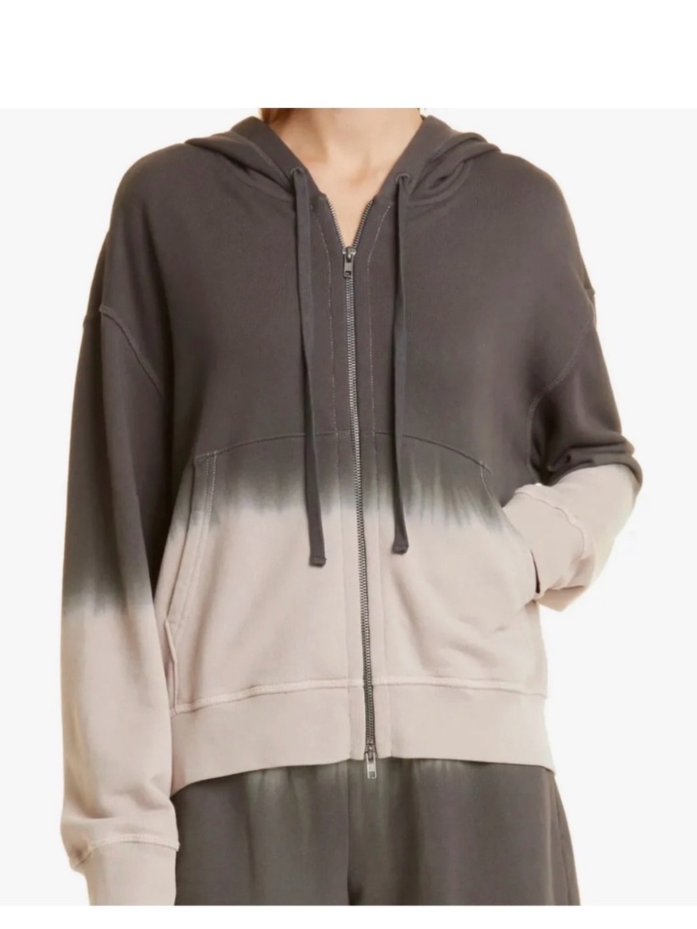 ATM Anthony Thomas Melillo Ombre Dip Dye Zip Up Hoodie Brown Blush XL